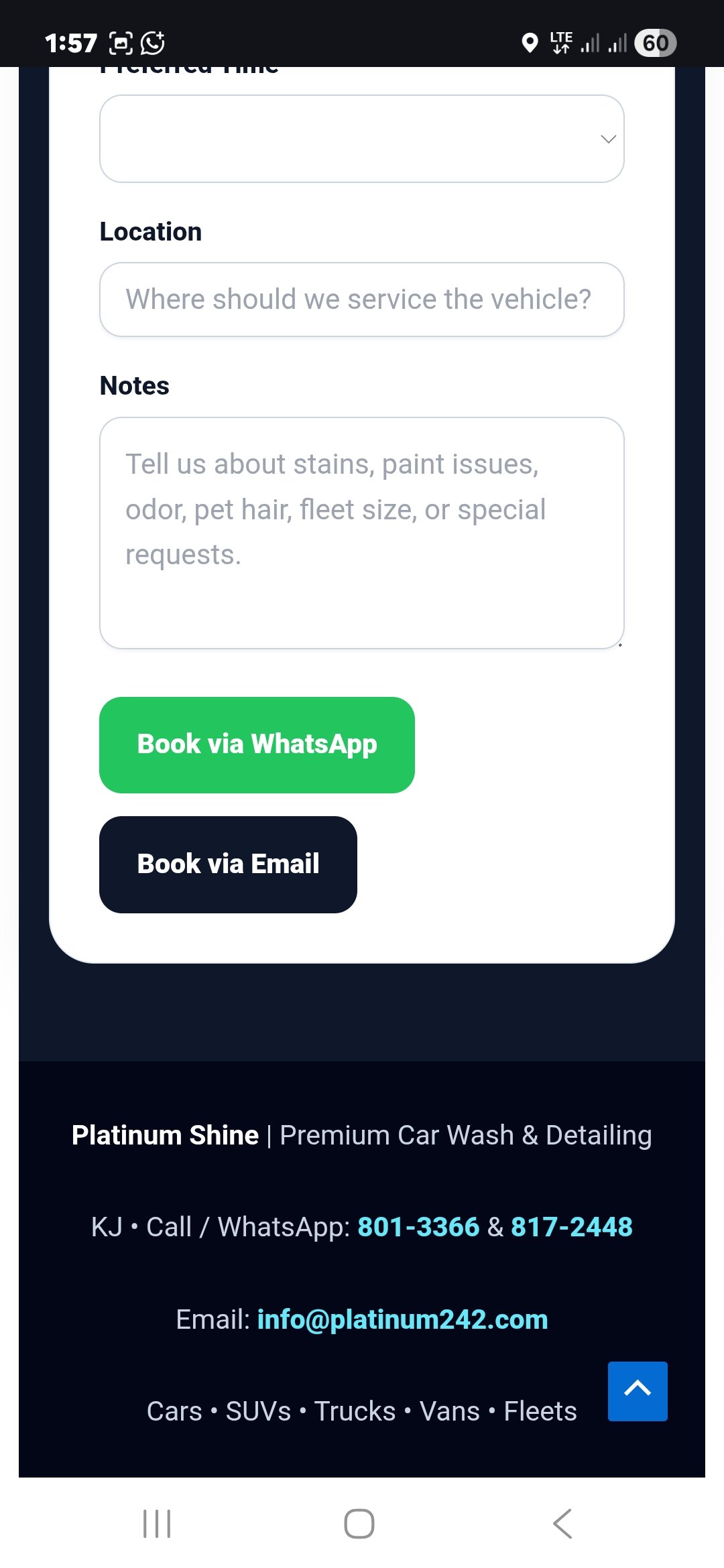 Platinum Shine 242 website view